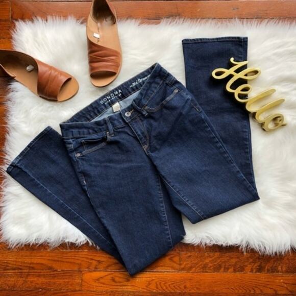 Sonoma Mid Rise Demi Bootcut Jeans Dark Wash 4 - Picture 1 of 7